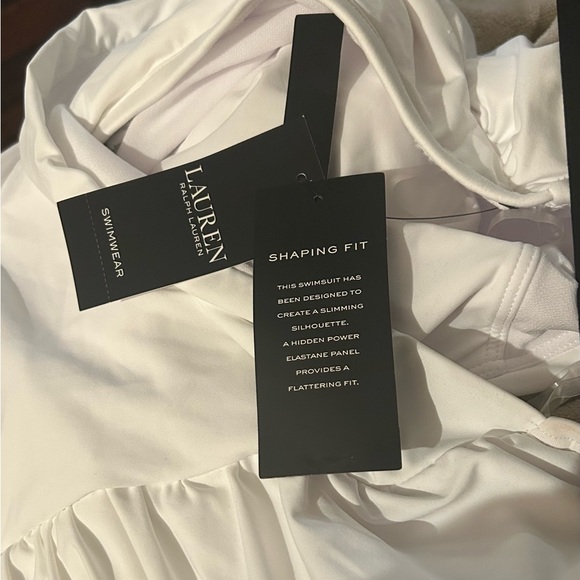 Lauren Ralph Lauren White Halter Side Tie Tummy Control One-Piece Swimsuit - Picture 8 of 8